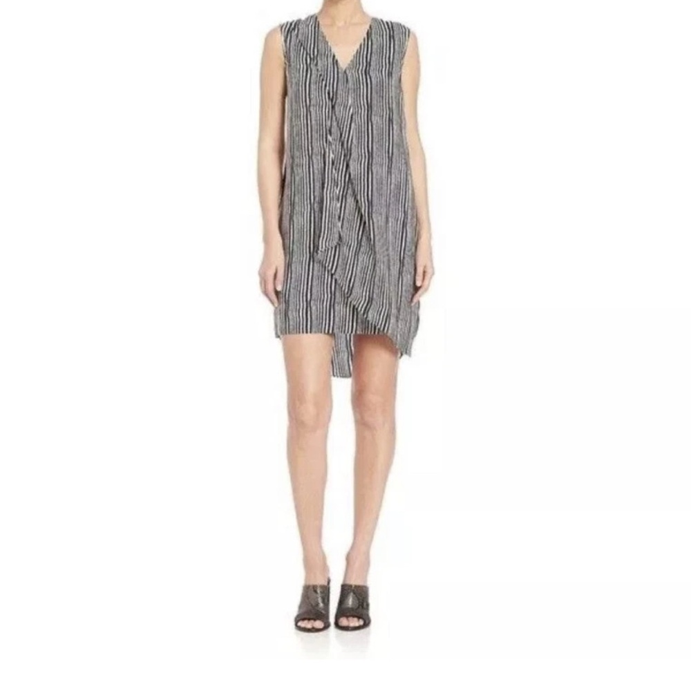 Derek Lam 10 Crosby 100% Silk Striped V-Neck Sleeveless Dress Size 0 w/ pockets